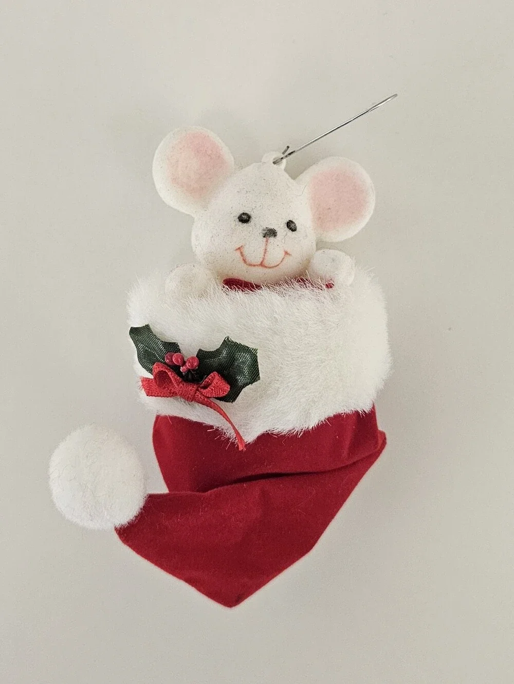Vintage Flocked Peek A Boo Mouse Ornament vintage charming